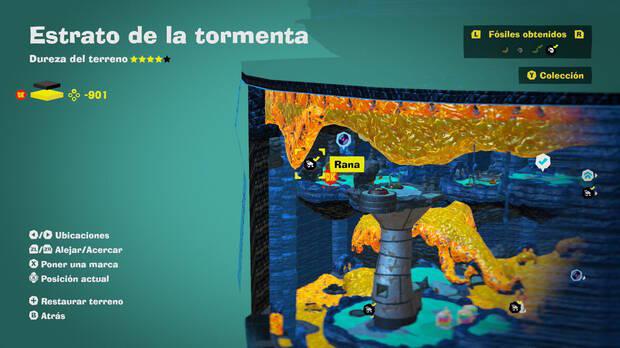 Donkey Kong Bananza - Localización en el mapa del fósil Rana 24 en Estrato de la tormenta