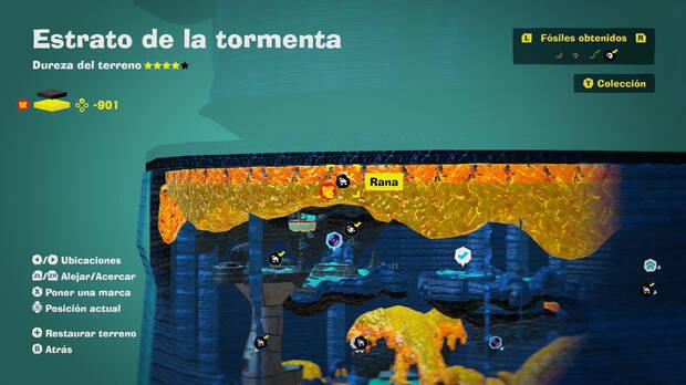 Donkey Kong Bananza - Localización en el mapa del fósil Rana 25 en Estrato de la tormenta