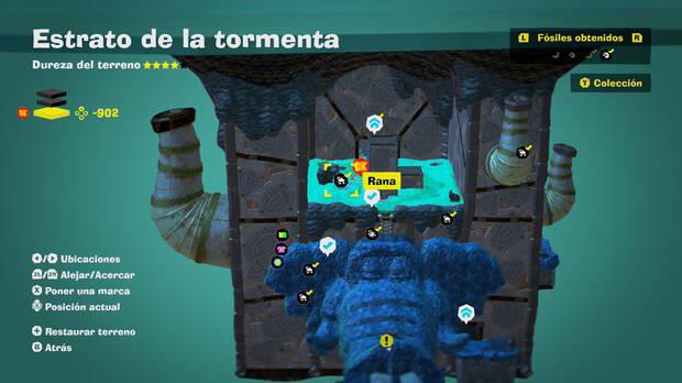 Donkey Kong Bananza - Localización en el mapa del fósil Rana 37 en Estrato de la tormenta