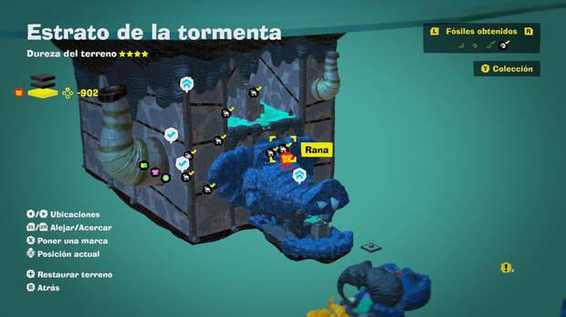 Donkey Kong Bananza - Localización en el mapa del fósil Rana 38 y 39 en Estrato de la tormenta