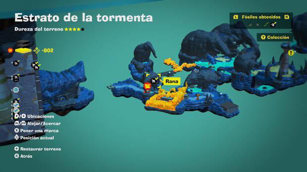 Donkey Kong Bananza - Localización en el mapa del fósil Rana 40 en Estrato de la tormenta