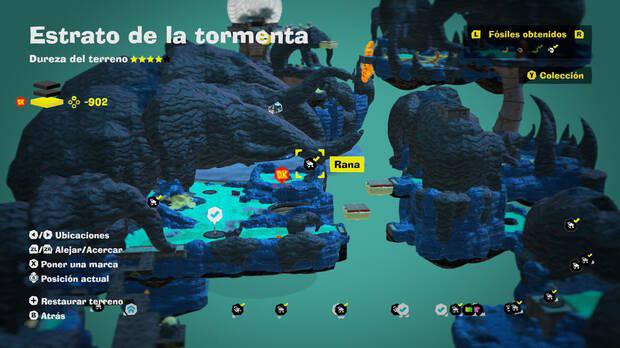 Donkey Kong Bananza - Localización en el mapa del fósil Rana 46 en Estrato de la tormenta