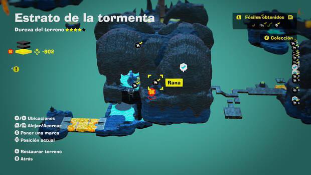 Donkey Kong Bananza - Localización en el mapa del fósil Rana 47 en Estrato de la tormenta