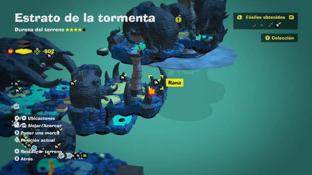 Donkey Kong Bananza - Localización en el mapa del fósil Rana 50 en Estrato de la tormenta