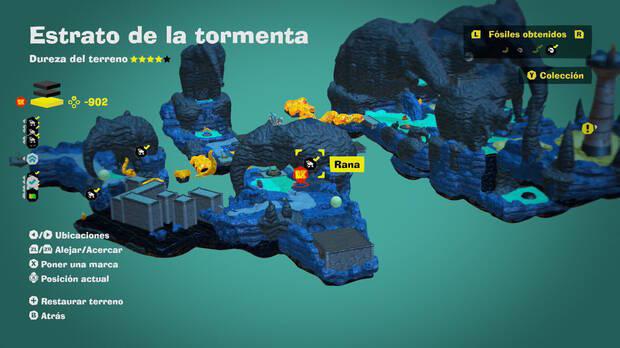 Donkey Kong Bananza - Localización en el mapa del fósil Rana 42 en Estrato de la tormenta