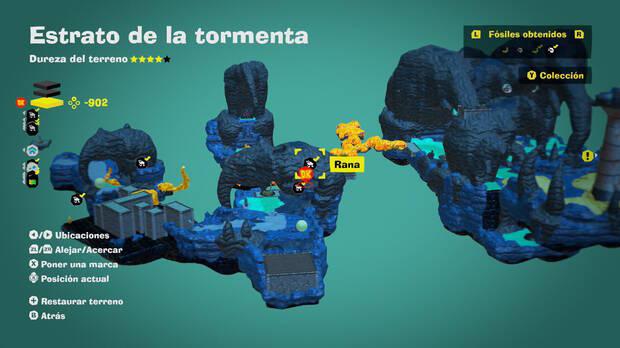 Donkey Kong Bananza - Localización en el mapa del fósil Rana 43 en Estrato de la tormenta