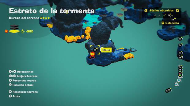 Donkey Kong Bananza - Localización en el mapa del fósil Rana 44 en Estrato de la tormenta
