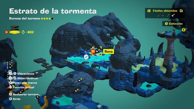 Donkey Kong Bananza - Localización en el mapa del fósil Rana 45 en Estrato de la tormenta