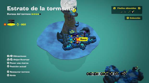 Donkey Kong Bananza - Localización en el mapa del fósil Rana 58 en Estrato de la tormenta