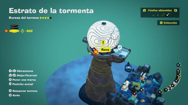 Donkey Kong Bananza - Localización en el mapa del fósil Rana 60 en Estrato de la tormenta