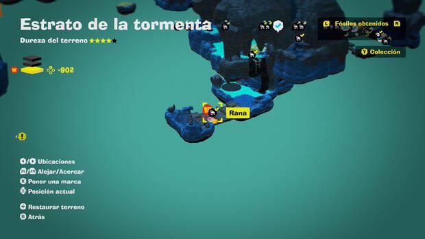 Donkey Kong Bananza - Localización en el mapa del fósil Rana 51 en Estrato de la tormenta
