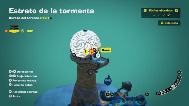 Donkey Kong Bananza - Localización en el mapa del fósil Rana 61 en Estrato de la tormenta
