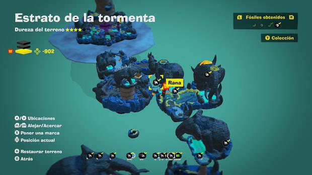 Donkey Kong Bananza - Localización en el mapa del fósil Rana 54 en Estrato de la tormenta