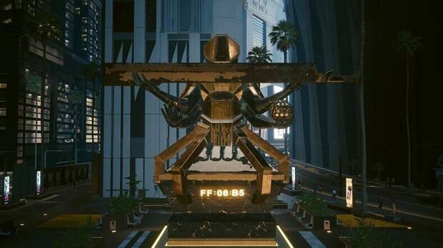 Estatua con el mensaje FF:06:B5 en Cyberpunk 2077