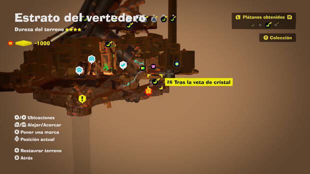 Donkey Kong Bananza - Localización en el mapa del plátano 26 en Estrato del vertedero