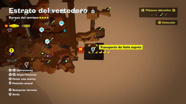 Donkey Kong Bananza - Localización en el mapa del plátano 22 en Estrato del vertedero