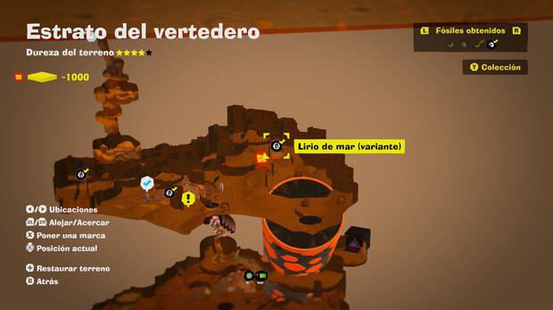 Donkey Kong Bananza - Localización en el mapa del fósil Lirio de mar (variante) 03 en Estrato del vertedero
