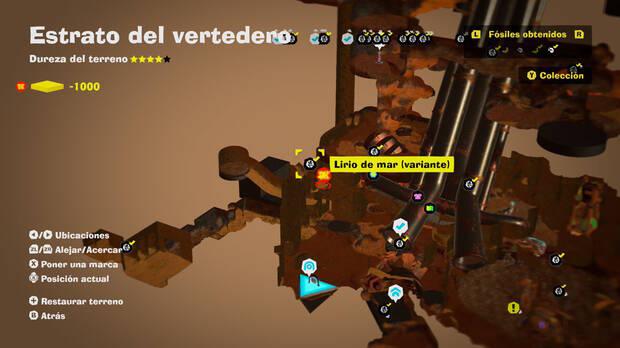 Donkey Kong Bananza - Localización en el mapa del fósil Lirio de mar (variante) 23 en Estrato del vertedero