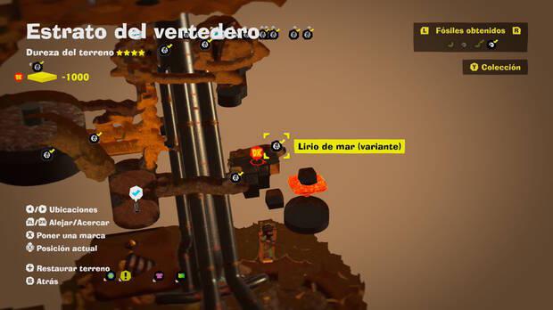 Donkey Kong Bananza - Localización en el mapa del fósil Lirio de mar (variante) 16 en Estrato del vertedero