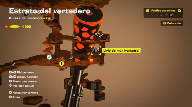 Donkey Kong Bananza - Localización en el mapa del fósil Lirio de mar (variante) 10 en Estrato del vertedero