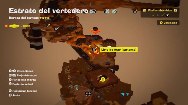 Donkey Kong Bananza - Localización en el mapa del fósil Lirio de mar (variante) 13 en Estrato del vertedero