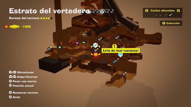 Donkey Kong Bananza - Localización en el mapa del fósil Lirio de mar (variante) 17 en Estrato del vertedero