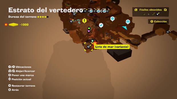 Donkey Kong Bananza - Localización en el mapa del fósil Lirio de mar (variante) 21 en Estrato del vertedero