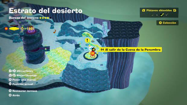 Donkey Kong Bananza - Localización en el mapa del plátano 04 en Estrato del desierto