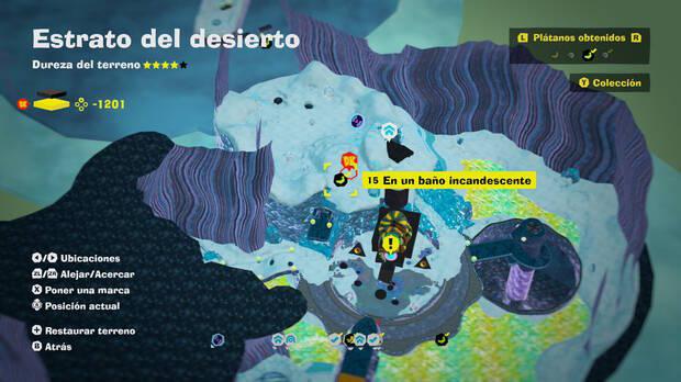 Donkey Kong Bananza - Localización en el mapa del plátano 15 en Estrato del desierto