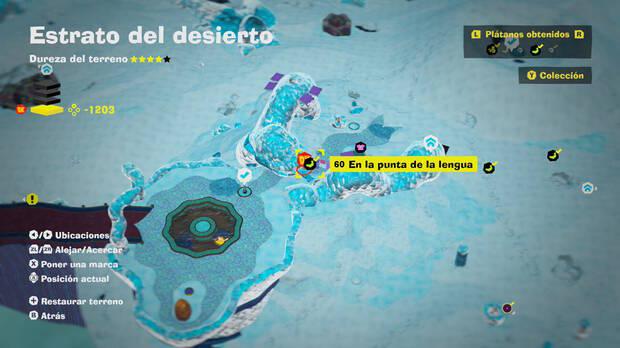 Donkey Kong Bananza - Localización en el mapa del plátano 60 en Estrato del desierto