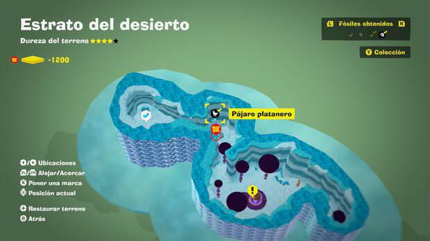 Donkey Kong Bananza - Localización en el mapa del fósil Pájaro platanero 02 en Estrato del desierto