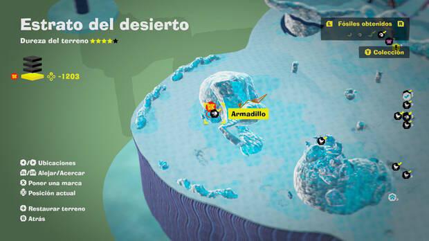 Donkey Kong Bananza - Localización en el mapa del fósil armadillo 06 en Estrato del desierto