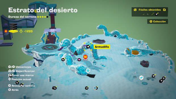 Donkey Kong Bananza - Localización en el mapa del fósil armadillo 07 en Estrato del desierto