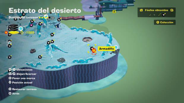 Donkey Kong Bananza - Localización en el mapa del fósil armadillo 08 en Estrato del desierto