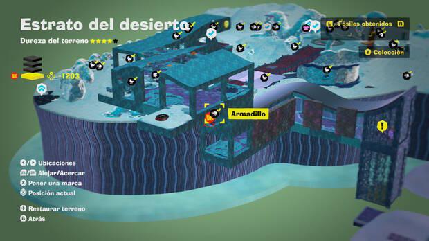 Donkey Kong Bananza - Localización en el mapa del fósil armadillo 09 en Estrato del desierto