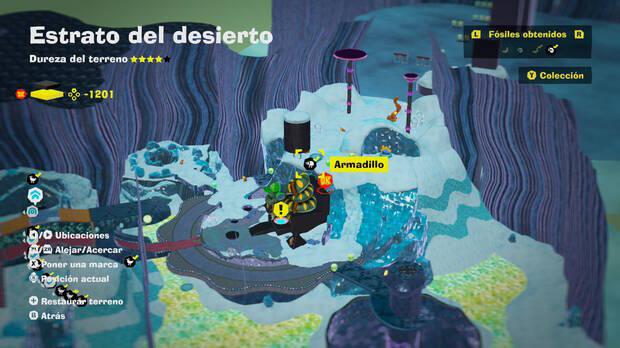 Donkey Kong Bananza - Localización en el mapa del fósil armadillo 02 en Estrato del desierto