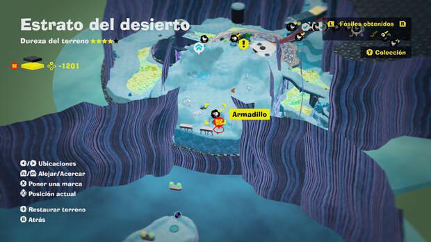 Donkey Kong Bananza - Localización en el mapa del fósil armadillo 03 en Estrato del desierto