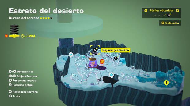 Donkey Kong Bananza - Localización en el mapa del fósil Pájaro platanero 61 en Estrato del desierto