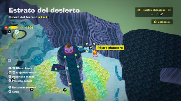 Donkey Kong Bananza - Localización en el mapa del fósil Pájaro platanero 10 en Estrato del desierto
