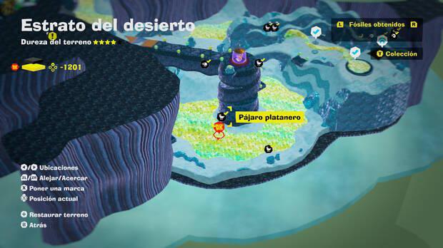 Donkey Kong Bananza - Localización en el mapa del fósil Pájaro platanero 11 en Estrato del desierto