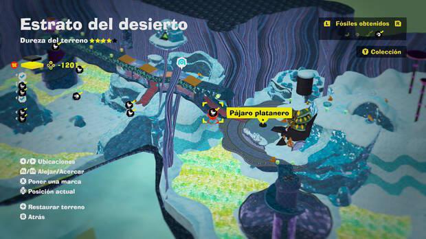 Donkey Kong Bananza - Localización en el mapa del fósil Pájaro platanero 14 en Estrato del desierto