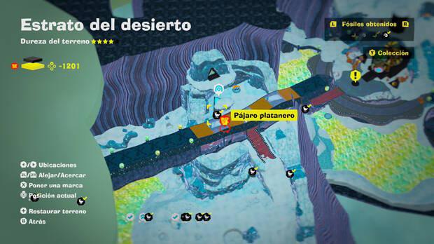 Donkey Kong Bananza - Localización en el mapa del fósil Pájaro platanero 15 en Estrato del desierto