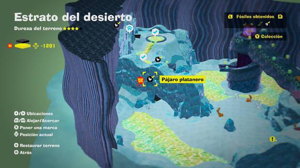 Donkey Kong Bananza - Localización en el mapa del fósil Pájaro platanero 08 en Estrato del desierto