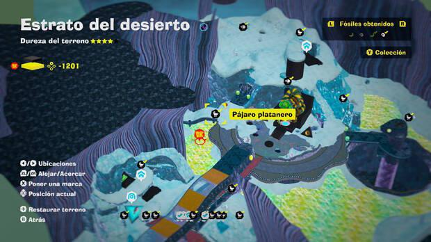 Donkey Kong Bananza - Localización en el mapa del fósil Pájaro platanero 20 en Estrato del desierto