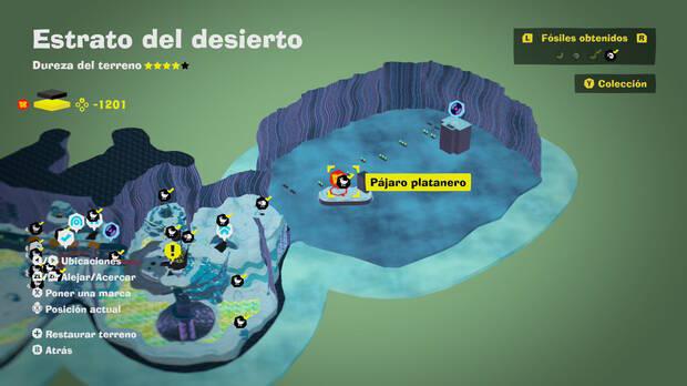 Donkey Kong Bananza - Localización en el mapa del fósil Pájaro platanero 22 en Estrato del desierto