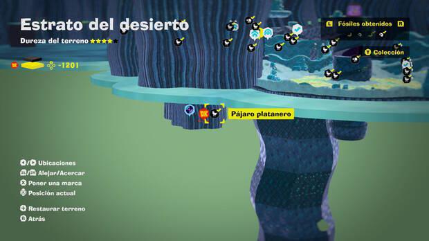 Donkey Kong Bananza - Localización en el mapa del fósil Pájaro platanero 23 en Estrato del desierto