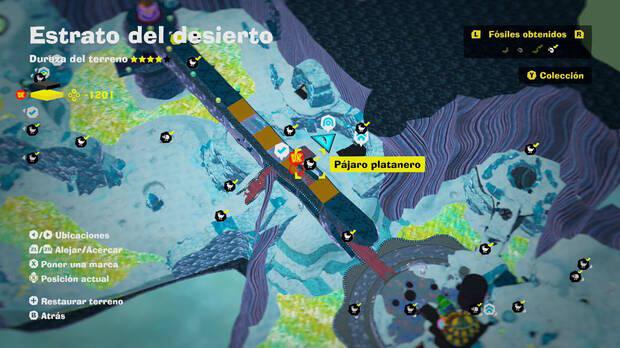 Donkey Kong Bananza - Localización en el mapa del fósil Pájaro platanero 24 en Estrato del desierto