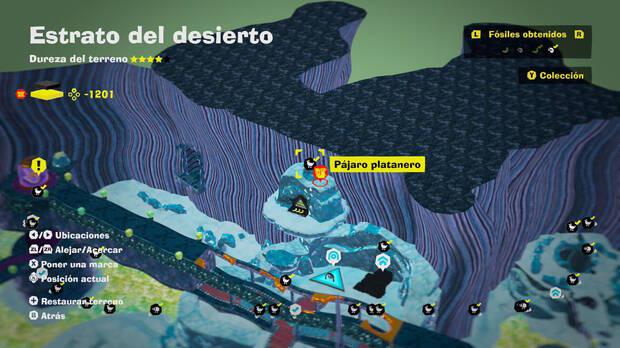 Donkey Kong Bananza - Localización en el mapa del fósil Pájaro platanero 25 en Estrato del desierto