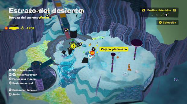 Donkey Kong Bananza - Localización en el mapa del fósil Pájaro platanero 17 en Estrato del desierto