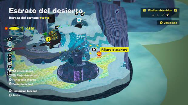 Donkey Kong Bananza - Localización en el mapa del fósil Pájaro platanero 18 en Estrato del desierto